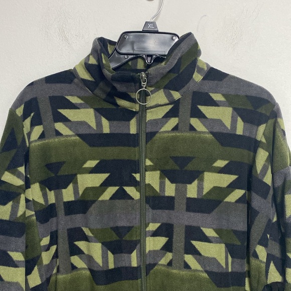 Unionbay Women’s Micro Fleece Geo Print Mock Neck Full Zip jacket Foliage SZ L - Picture 2 of 4